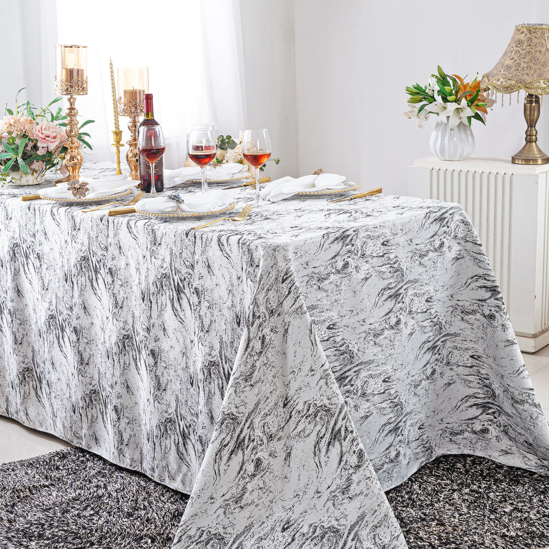 90"x132" Seamless Rectangular Mirage Jacquard Polyester Tablecloth - White/Black (1pc)