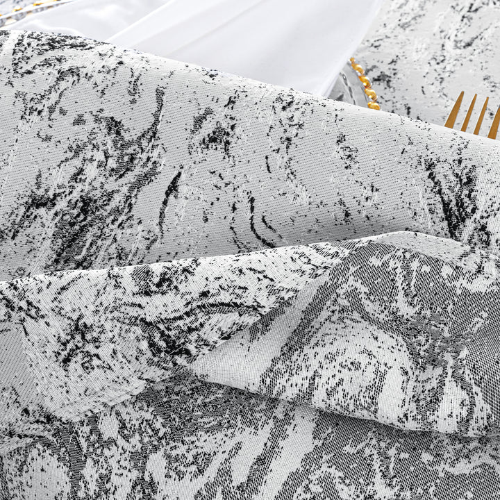 90"x132" Seamless Rectangular Mirage Jacquard Polyester Tablecloth - White/Black (1pc)