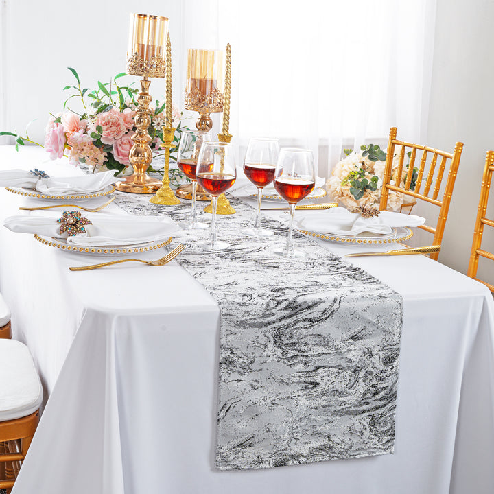 13"x108" Mirage Jacquard Polyester Table Runner - White/Black (1pc)