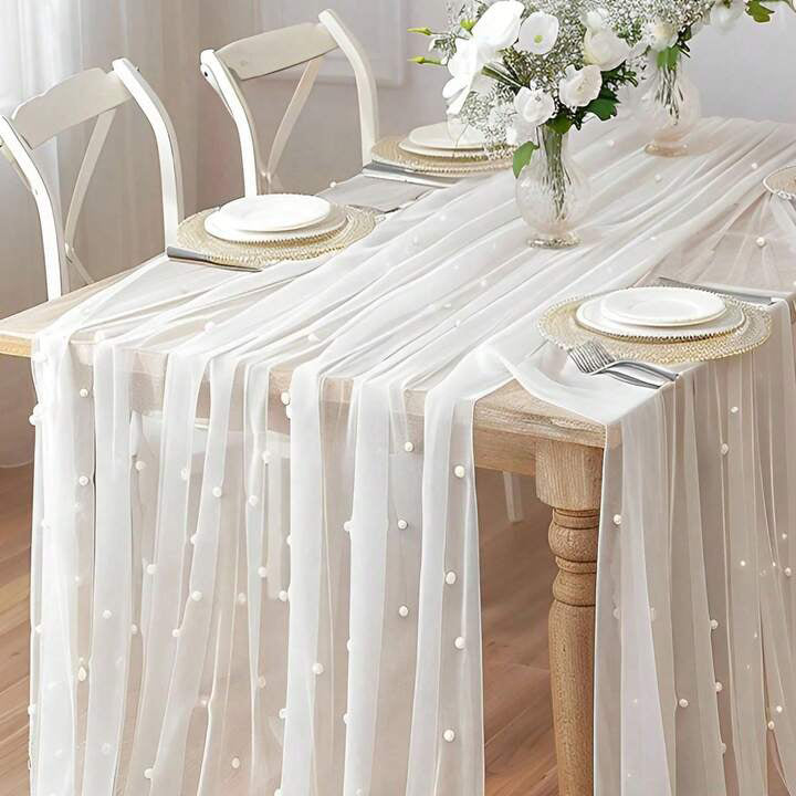 30"x120" Pearl Sheer Tulle Table Runner - White (1pc)