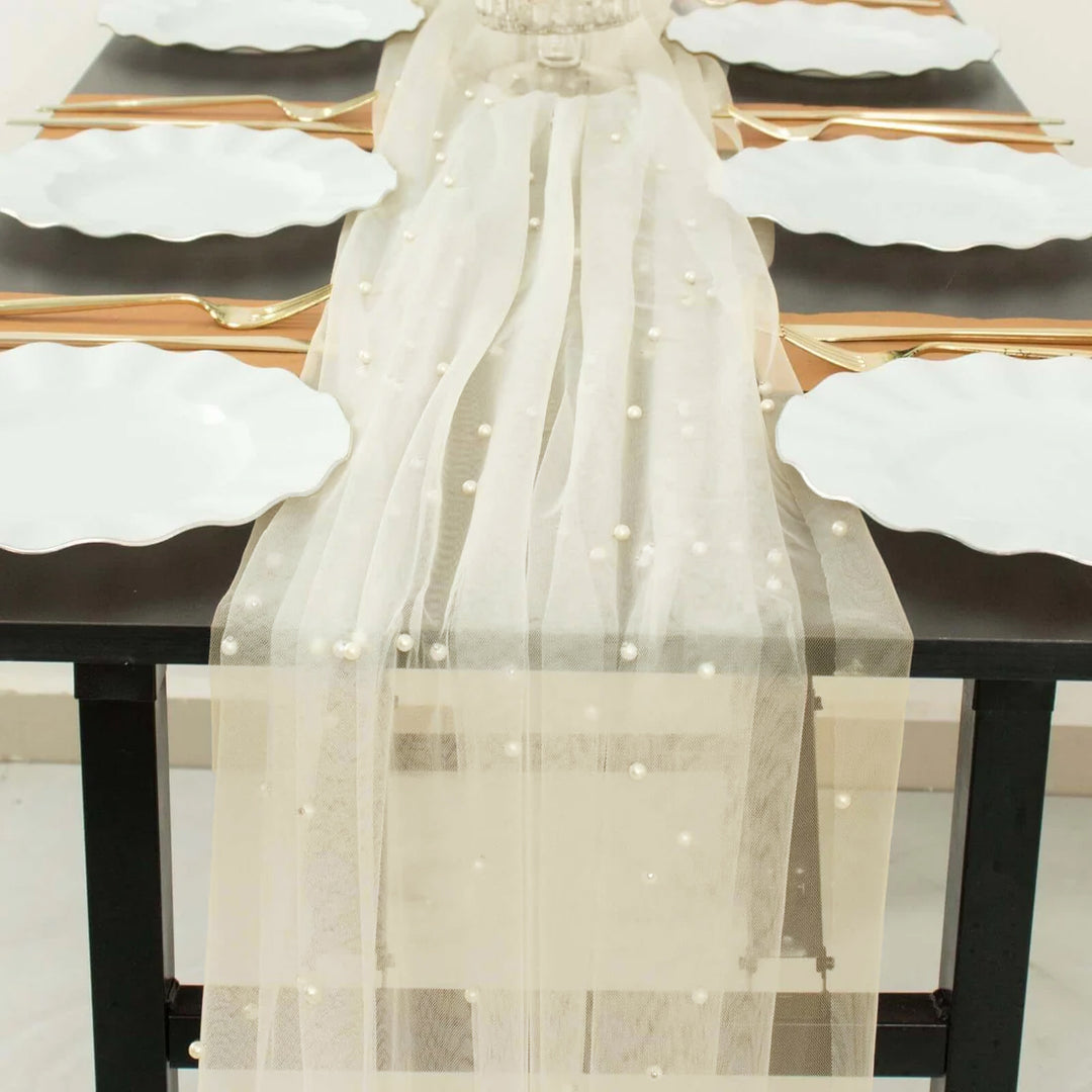 30"x120" Pearl Sheer Tulle Table Runner - Ivory (1pc)