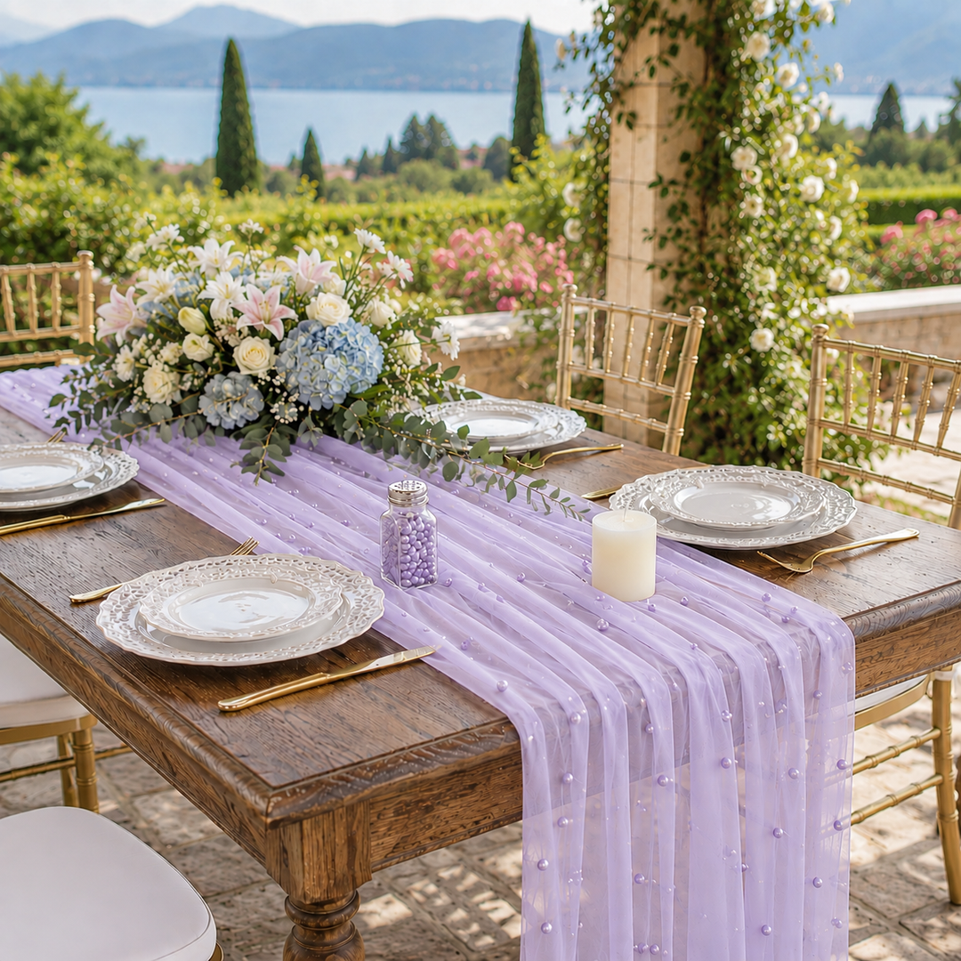 30"x120" Pearl Sheer Tulle Table Runner - Lavender (1pc)