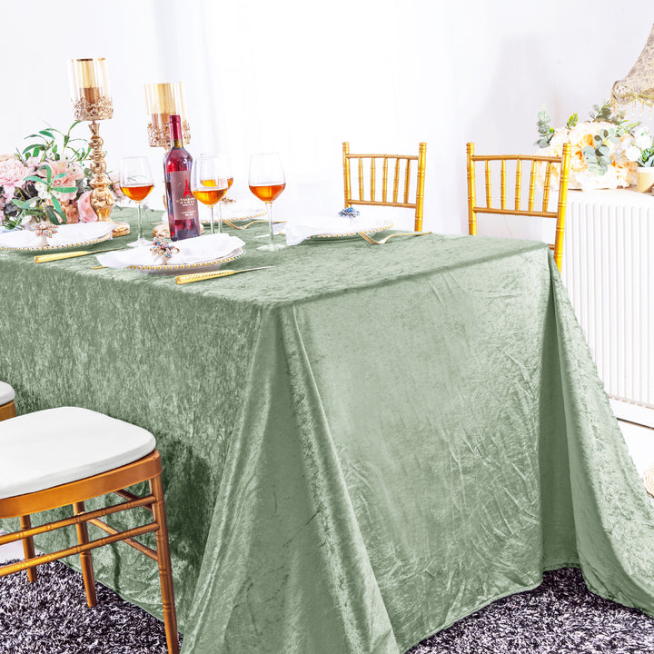 90"x132" Seamless Rectangular Ice Crushed Velvet (200 GSM) Tablecloth - Dusty Sage (1pc)