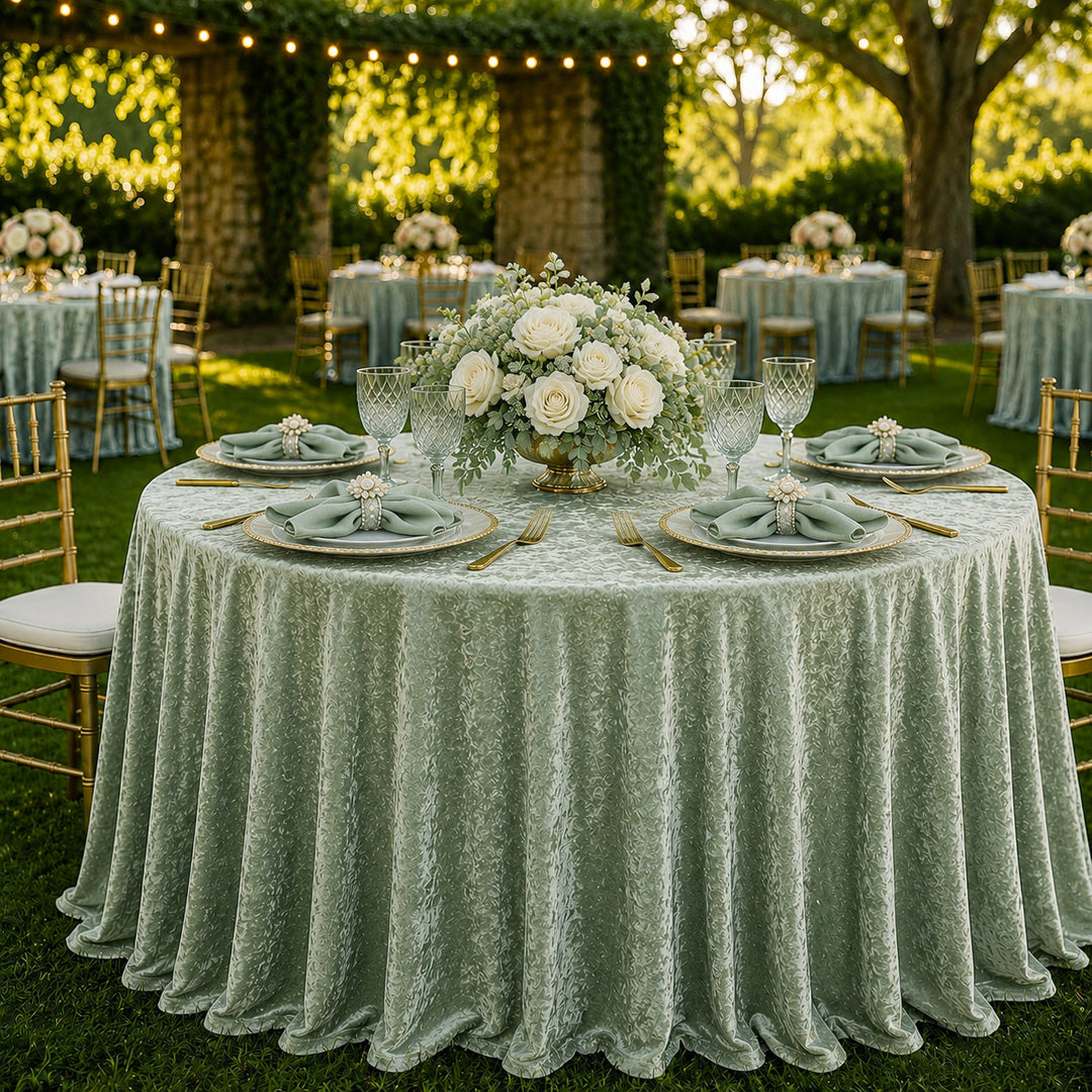 120" Round Ice Crushed Velvet (200 GSM) Tablecloth - Dusty Sage (1pc)