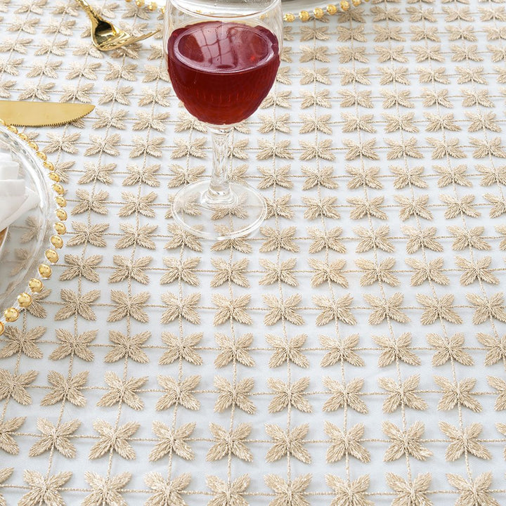 Superposition de table en dentelle soluble dans l'eau métallique scintillante carrée de 72 "x 72" - Champagne (1 pièce)