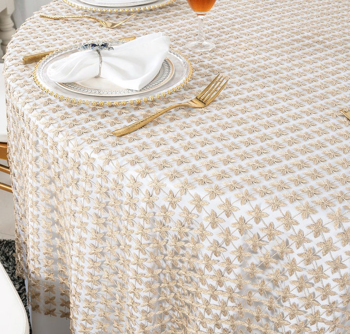 72"x72" Square Butterfly Shimmer Metallic Water-Soluble Lace Table Overlay - Champagne (1pc)