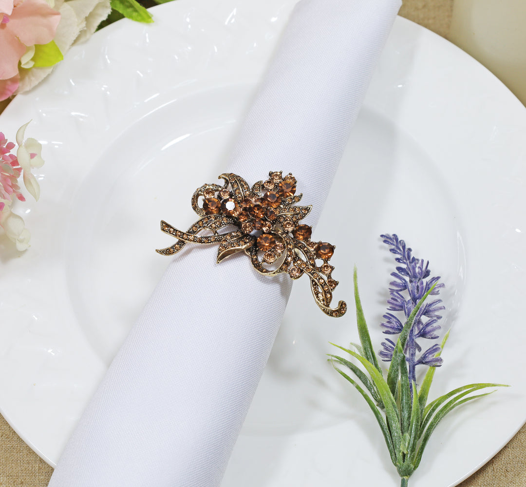 Rhinestone Napkin Ring - Brown Bouquet Ribbon Bow (12pc/pk)