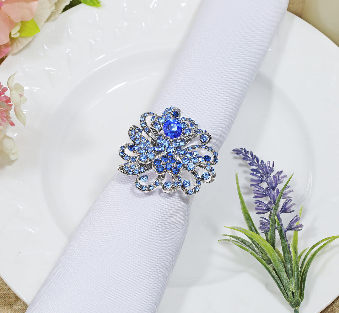 Rhinestone Napkin Ring - Blue Heart Bouquet (12pcs/pk)