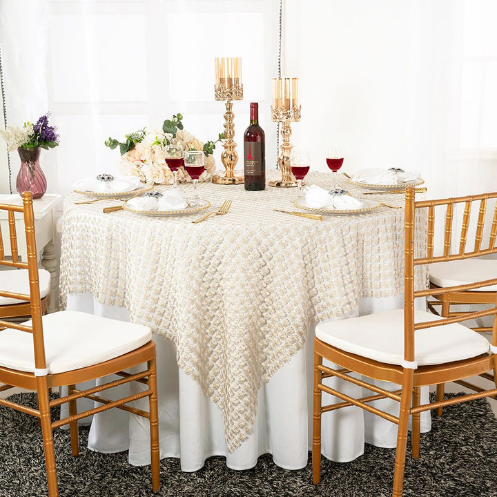 72"x72" Square Cornus Florida Shimmer Metallic Water-Soluble Lace Table Overlay - Ivory (1pc)