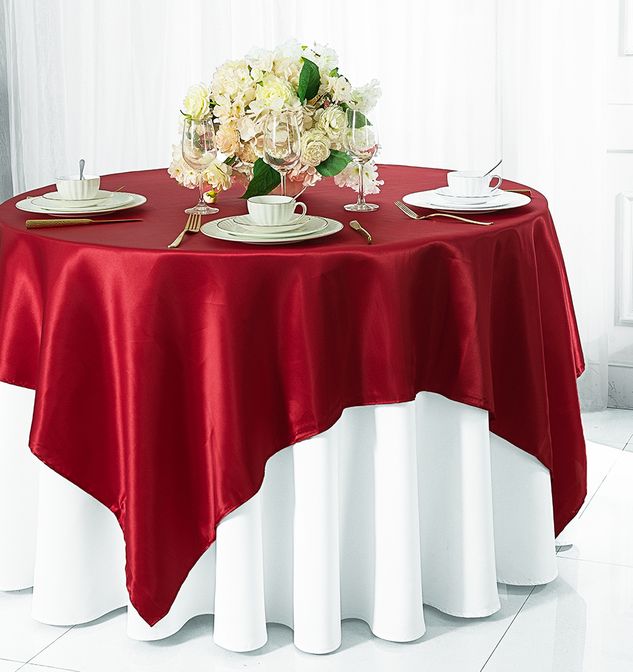 72 Satin Table Overlays Apple Red – Wedding Linens Inc.