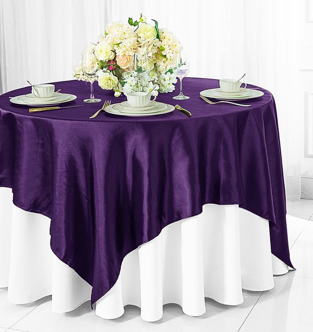 72"x72" Seamless Square Satin Table Overlay - Eggplant (1pc)