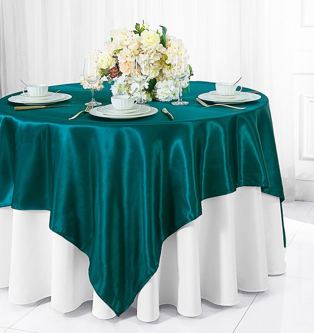 72"x72" Seamless Square Satin Table Overlay - Peacock (1pc)