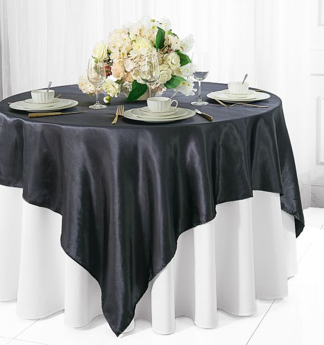 72"x72" Seamless Square Satin Table Overlay - Pewter/Charcoal (1pc)