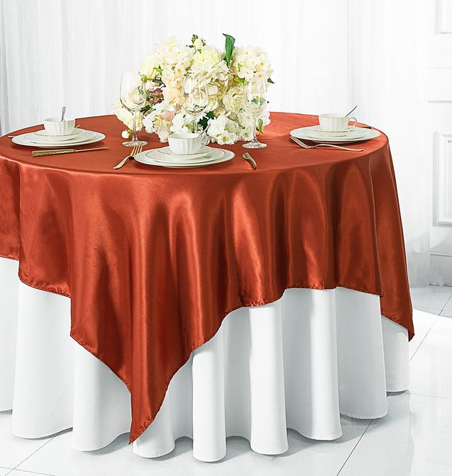 72"x72" Seamless Square Satin Table Overlay - Rust/Burnt Orange (1pc)