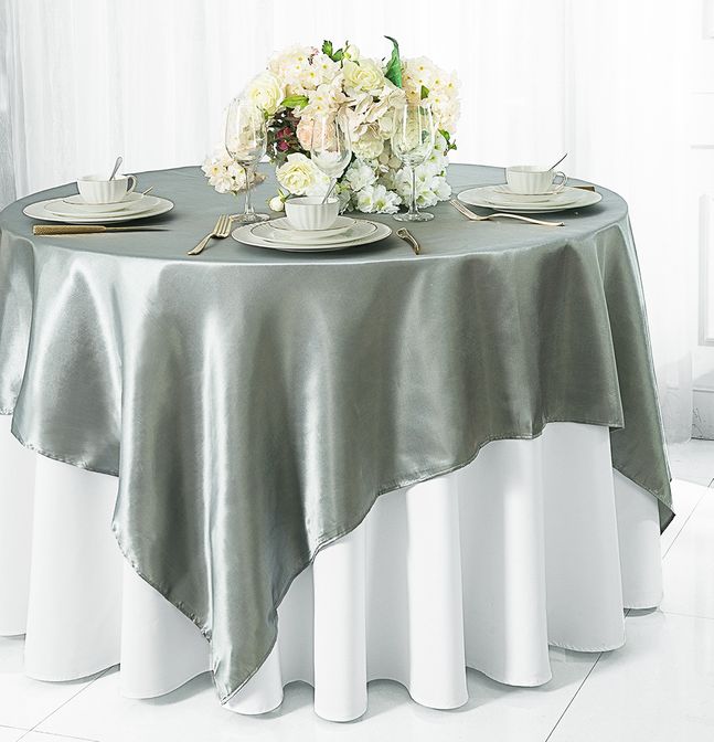 72"x72" Seamless Square Satin Table Overlay - Silver (1pc)