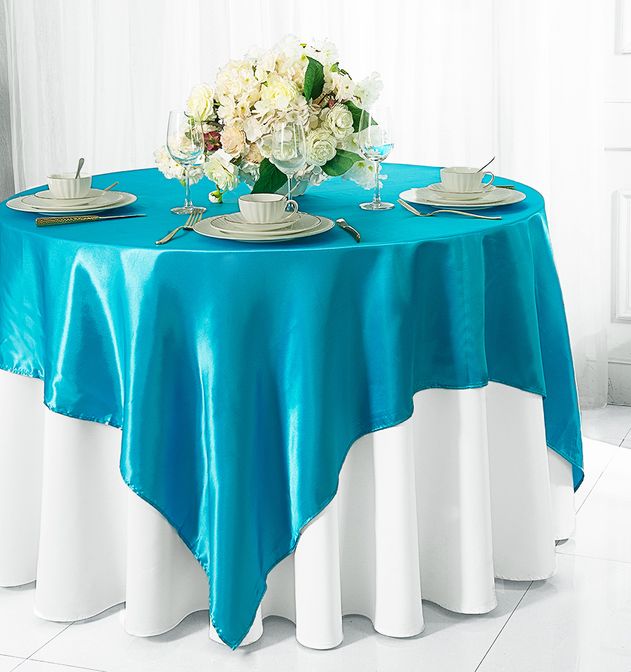 72"x72" Seamless Square Satin Table Overlay - Turquoise (1pc)