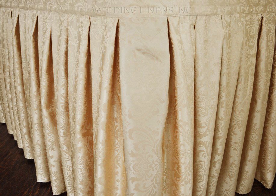 17'x29" Floral Damask Jacquard Polyester (240 GSM) Table Skirt - Champagne (1pc)
