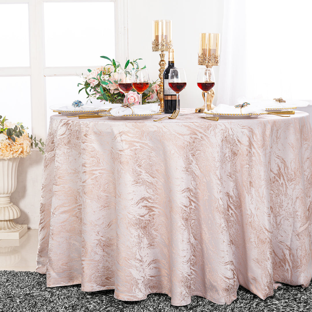 132" Round Mirage Jacquard Polyester Tablecloth - Blush Pink/Rose Gold (1pc)