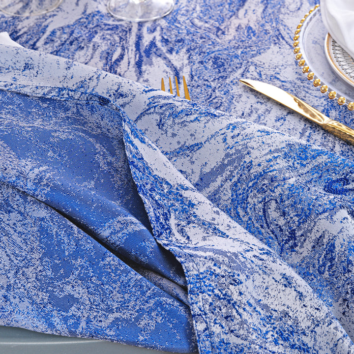 132" Round Mirage Jacquard Polyester Tablecloth - Royal Blue (1pc)