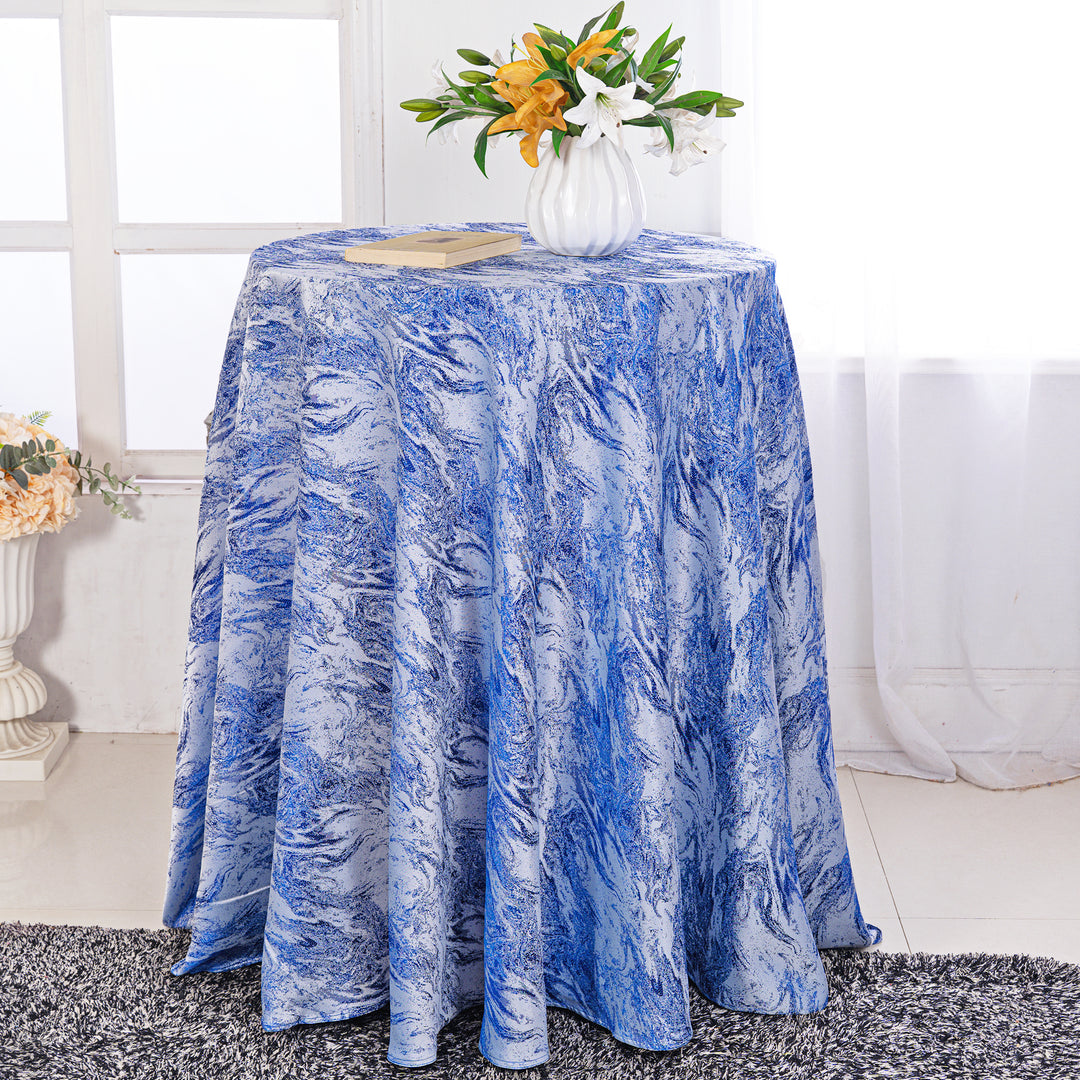 132" Round Mirage Jacquard Polyester Tablecloth - Royal Blue (1pc)