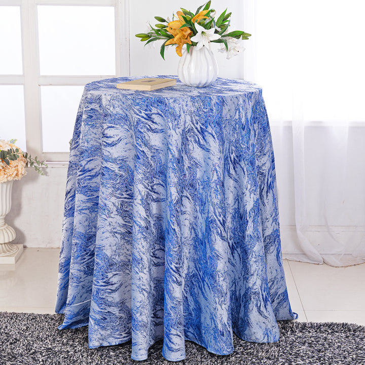 132" Round Mirage Jacquard Polyester Tablecloth - Royal Blue (1pc)