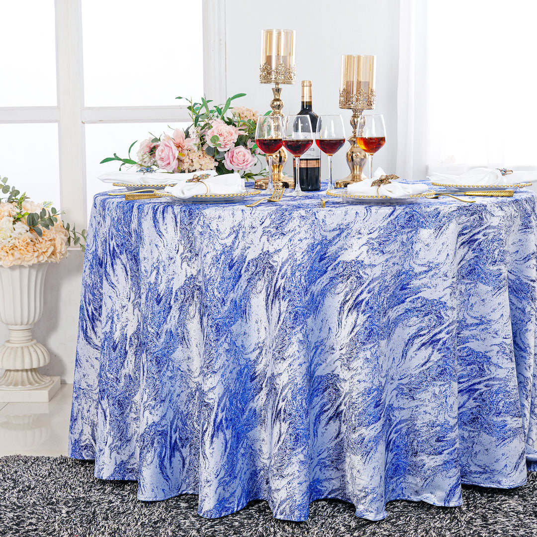 132" Round Mirage Jacquard Polyester Tablecloth - Royal Blue (1pc)