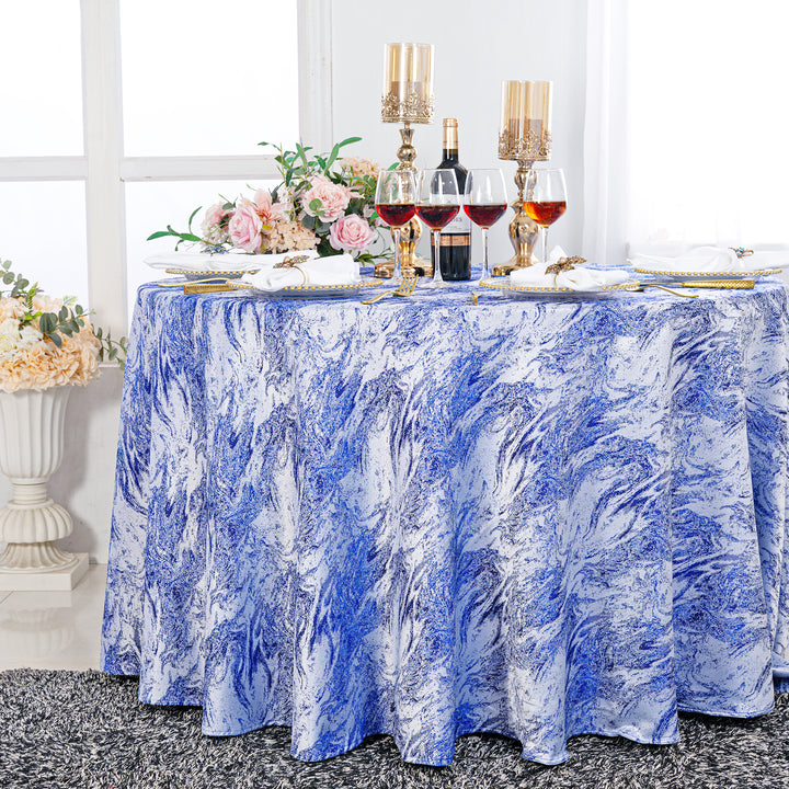 132" Round Mirage Jacquard Polyester Tablecloth - Royal Blue (1pc)