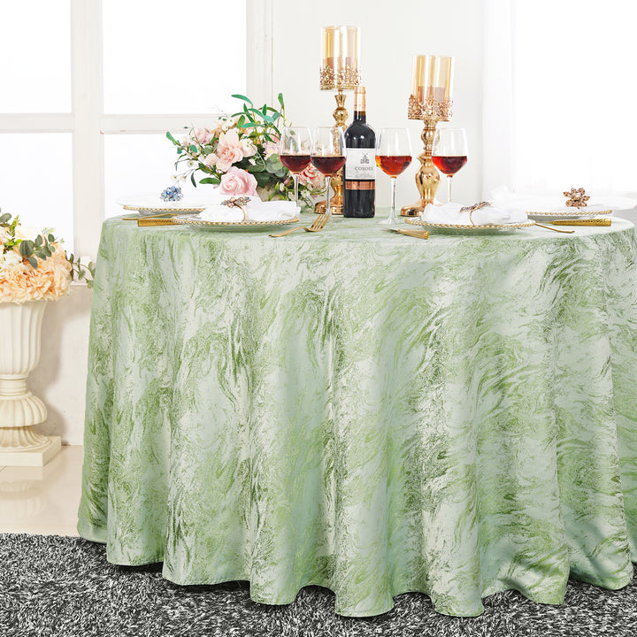 132" Round Mirage Jacquard Polyester Tablecloth - Sage Green (1pc)