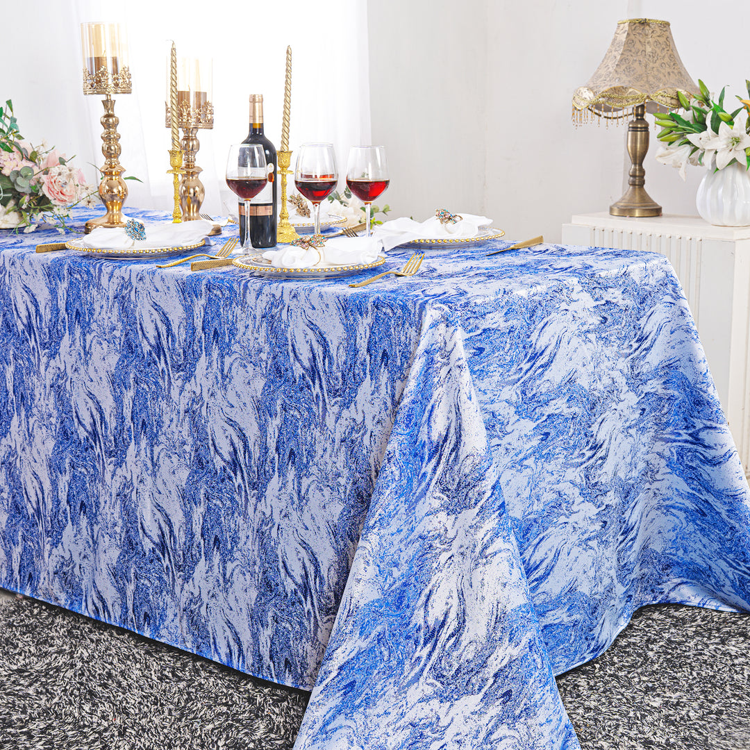 90"x156" Seamless Rectangular Mirage Jacquard Polyester Tablecloth - Royal Blue (1pc)