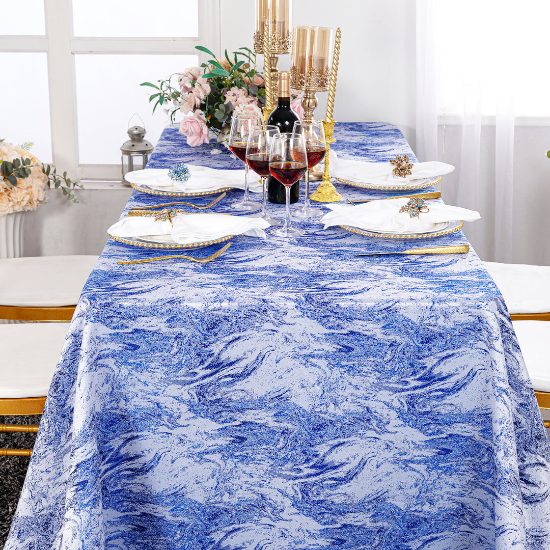 90"x156" Seamless Rectangular Mirage Jacquard Polyester Tablecloth - Royal Blue (1pc)