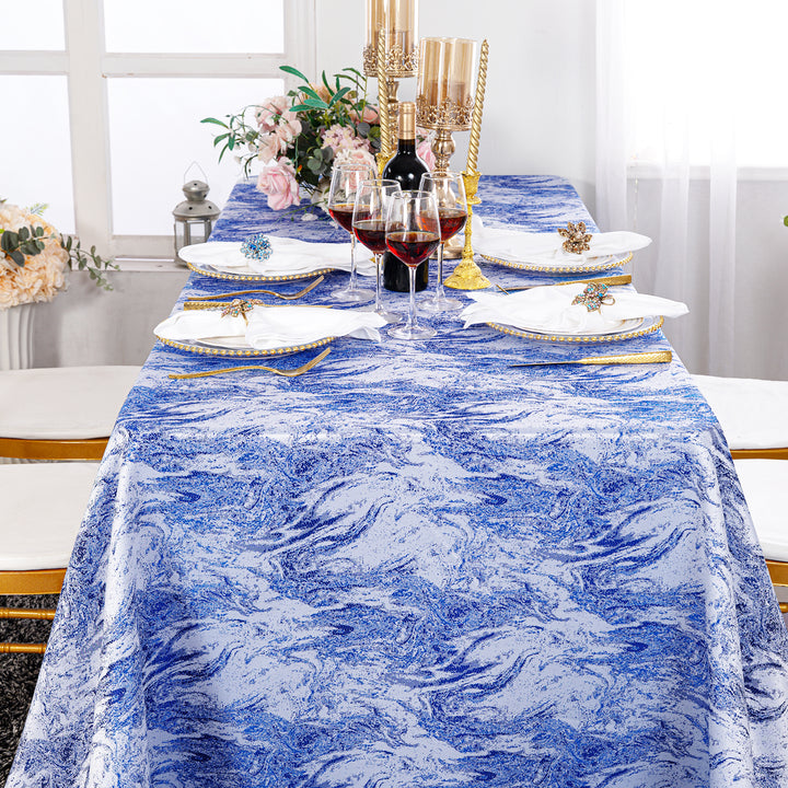 90"x156" Seamless Rectangular Mirage Jacquard Polyester Tablecloth - Royal Blue (1pc)