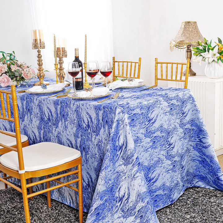 90"x156" Seamless Rectangular Mirage Jacquard Polyester Tablecloth - Royal Blue (1pc)
