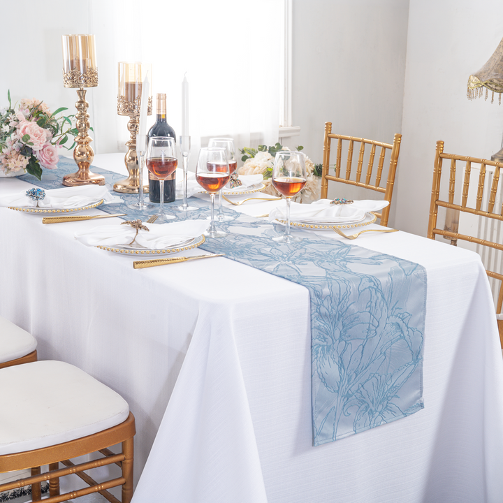 13"x108" Floral Reef Jacquard Polyester Table Runner - Dusty Blue (1pc)