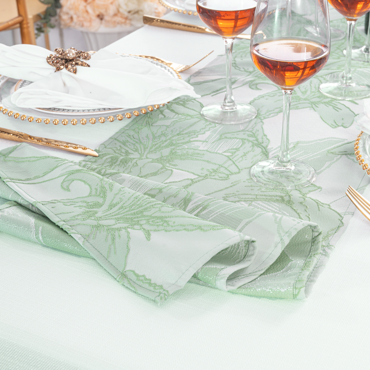 13"x108" Floral Reef Jacquard Polyester Table Runner - Sage Green (1pc)