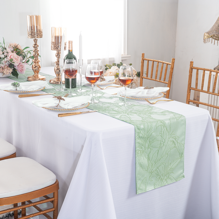 13"x108" Floral Reef Jacquard Polyester Table Runner - Sage Green (1pc)