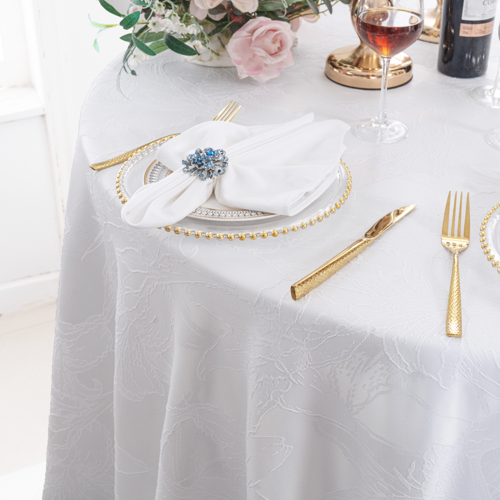 132" Round Floral Reef Jacquard Polyester Tablecloth - White (1pc)