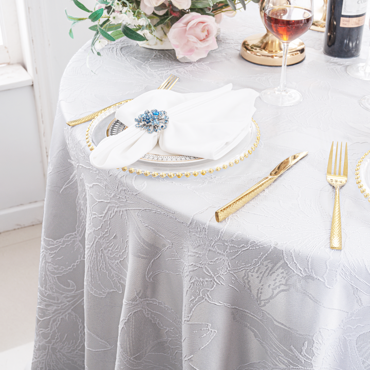 120" Seamless Round Floral Reef Jacquard Polyester Tablecloth - White (1pc)