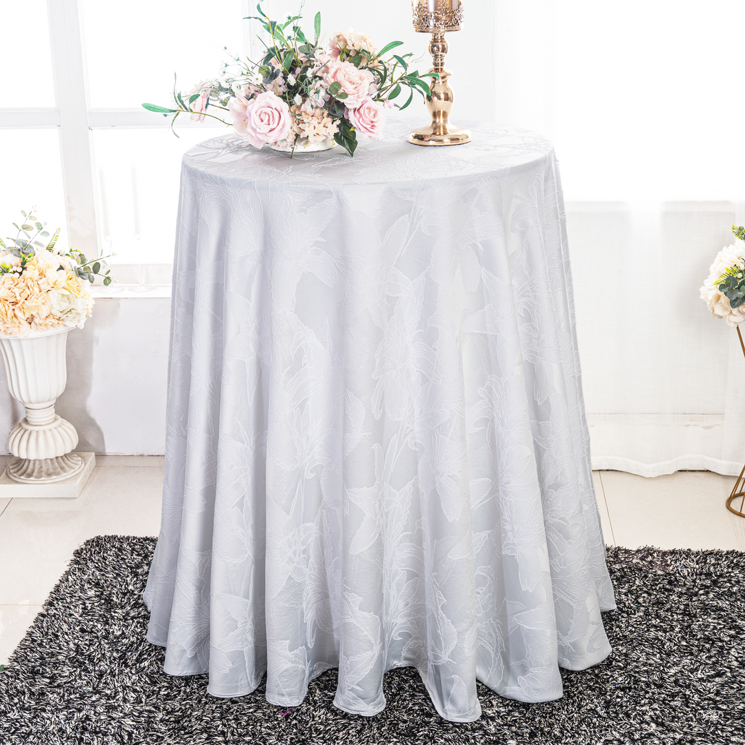 120" Seamless Round Floral Reef Jacquard Polyester Tablecloth - White (1pc)