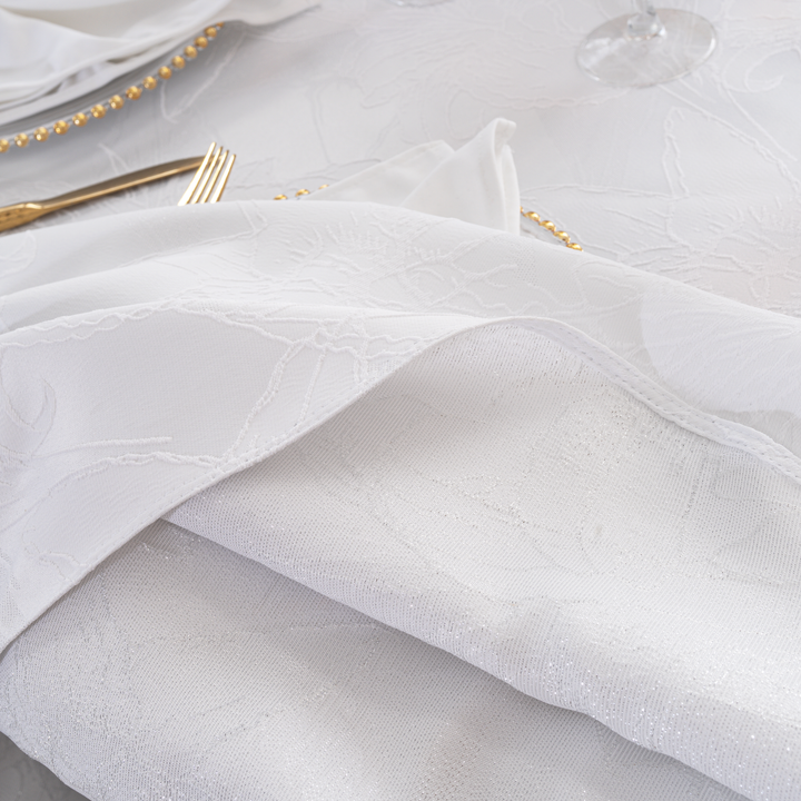 132" Round Floral Reef Jacquard Polyester Tablecloth - White (1pc)