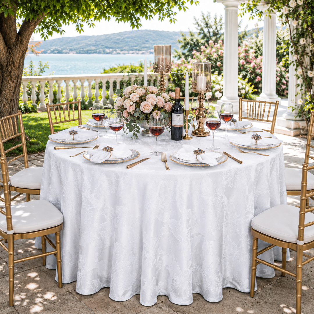 120" Seamless Round Floral Reef Jacquard Polyester Tablecloth - White (1pc)