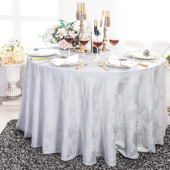 120" Seamless Round Floral Reef Jacquard Polyester Tablecloth - White (1pc)