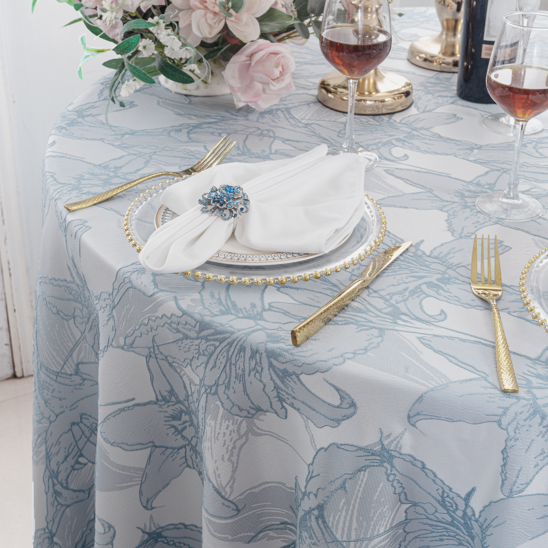 132" Round Floral Reef Jacquard Polyester Tablecloth - Dusty Blue (1pc)