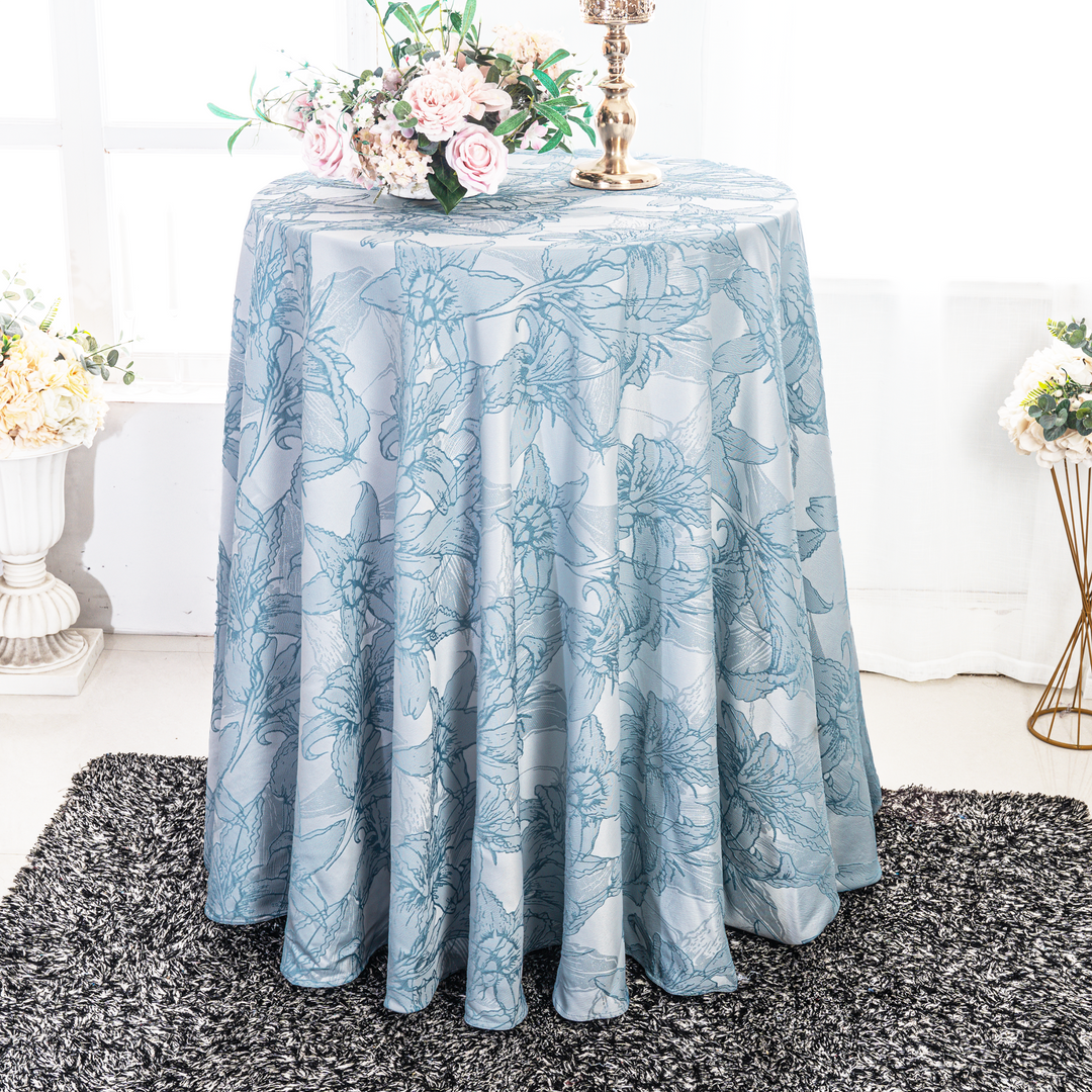 132" Round Floral Reef Jacquard Polyester Tablecloth - Dusty Blue (1pc)