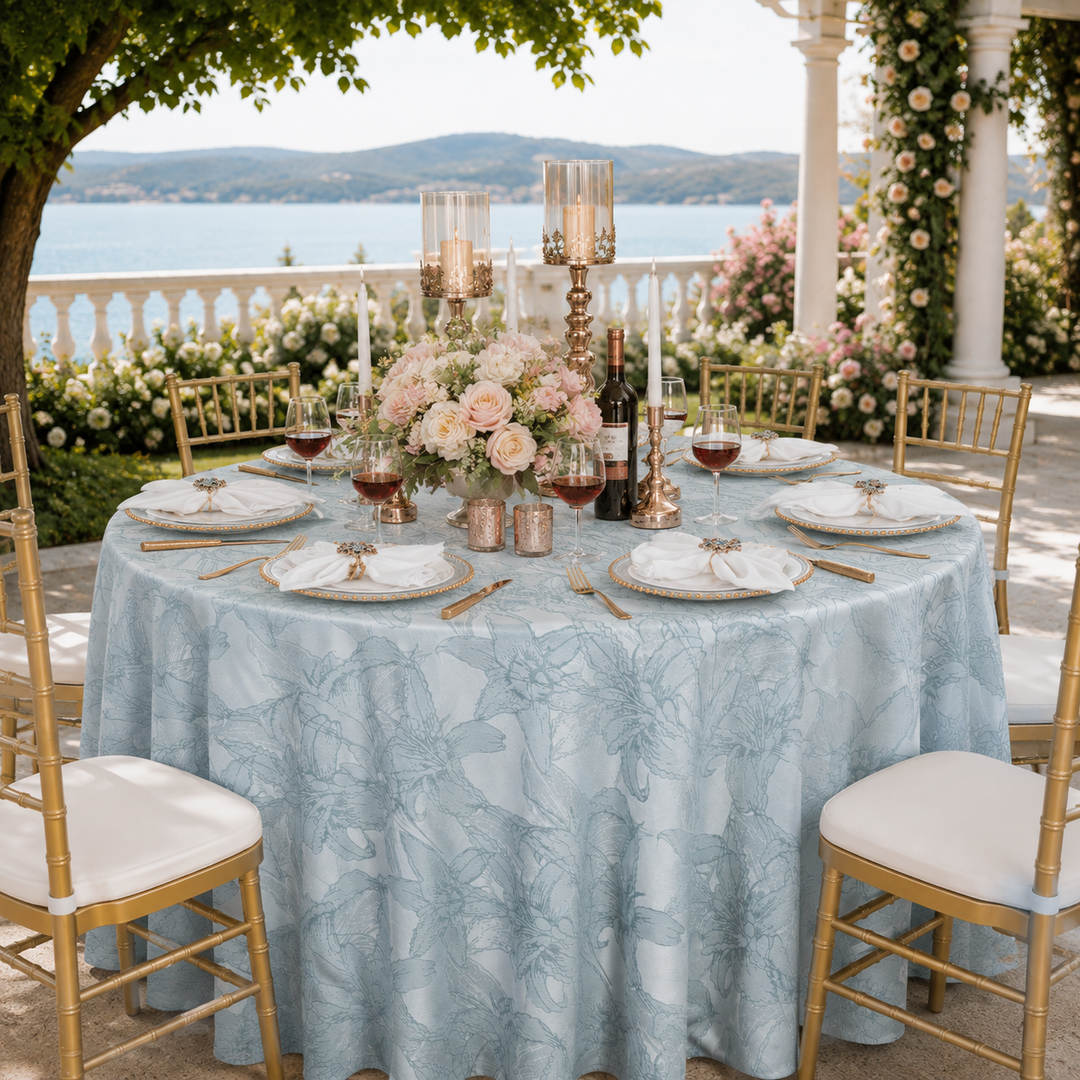 132" Round Floral Reef Jacquard Polyester Tablecloth - Dusty Blue (1pc)