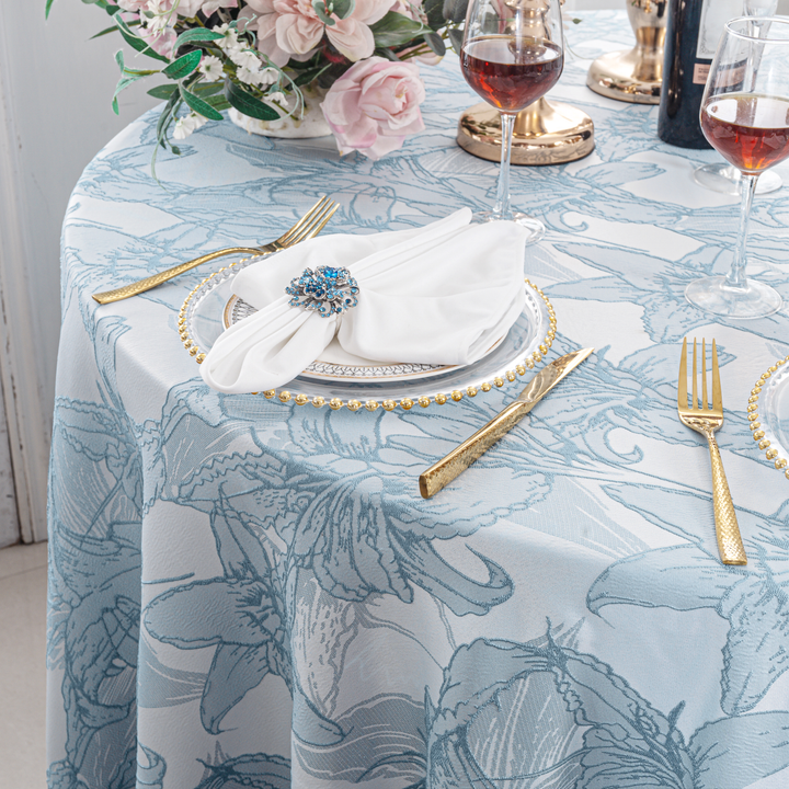 108" Seamless Round Floral Reef Jacquard Polyester Tablecloth - Dusty Blue (1pc)
