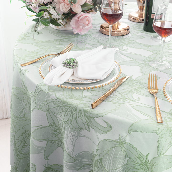 132" Round Floral Reef Jacquard Polyester Tablecloth - Sage Green (1pc)
