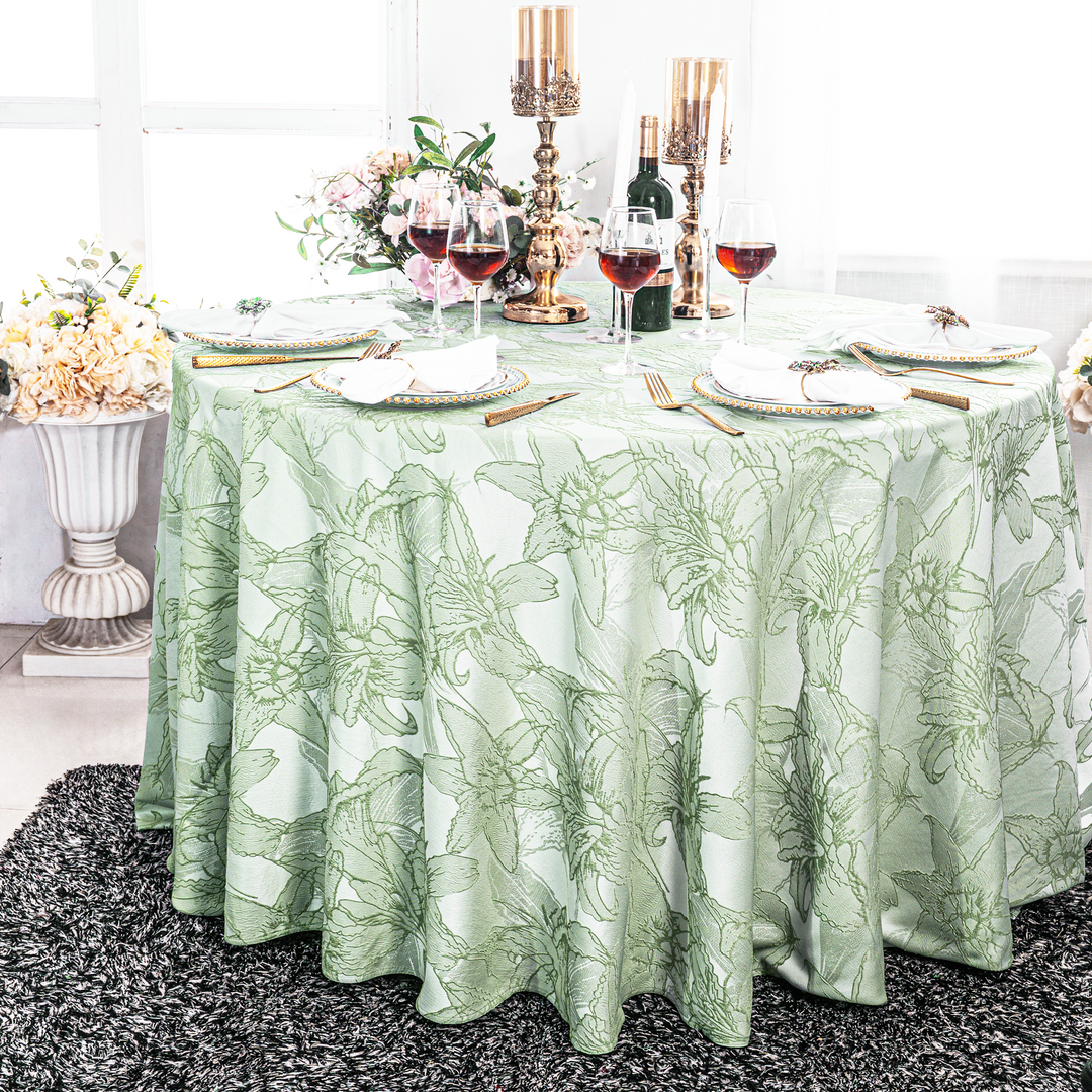 108" Seamless Round Floral Reef Jacquard Polyester Tablecloth - Sage Green (1pc)
