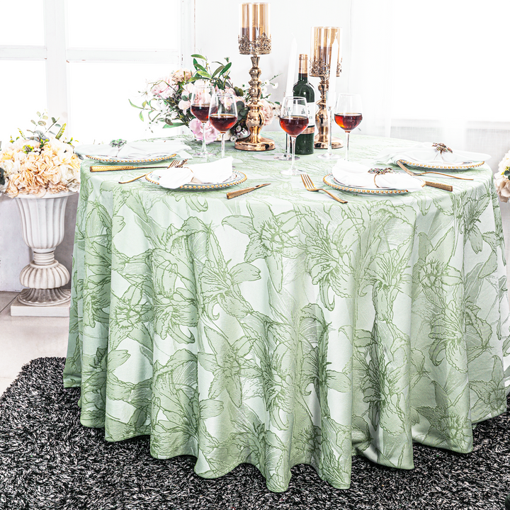 108" Seamless Round Floral Reef Jacquard Polyester Tablecloth - Sage Green (1pc)
