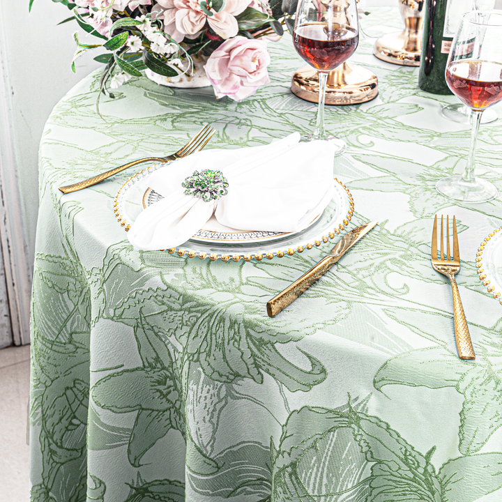 108" Seamless Round Floral Reef Jacquard Polyester Tablecloth - Sage Green (1pc)