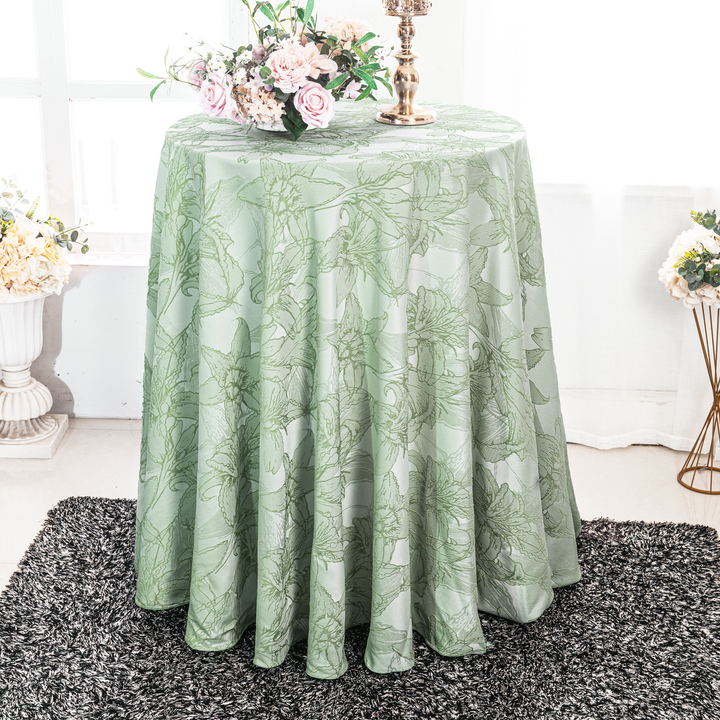 108" Seamless Round Floral Reef Jacquard Polyester Tablecloth - Sage Green (1pc)